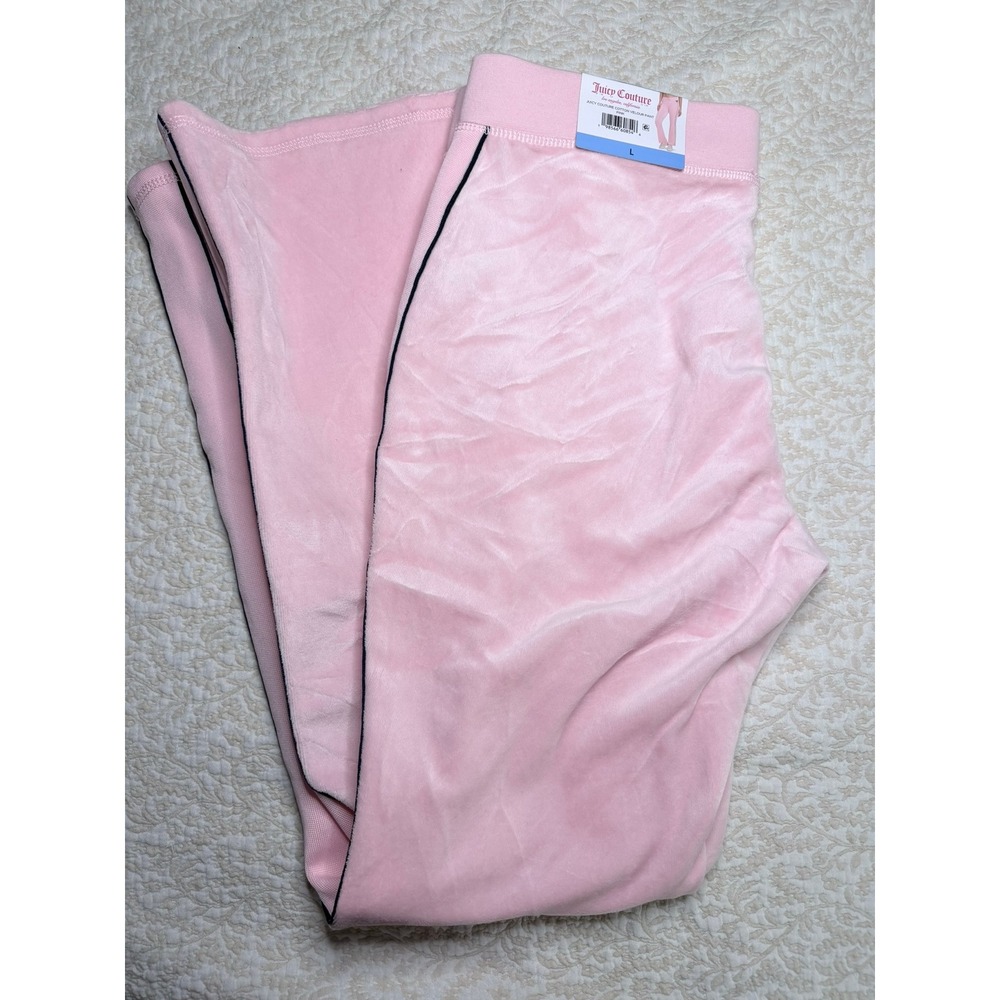 Juicy Couture Pink Cotton Velour Pants Wide Leg Side Stripe NWT Large